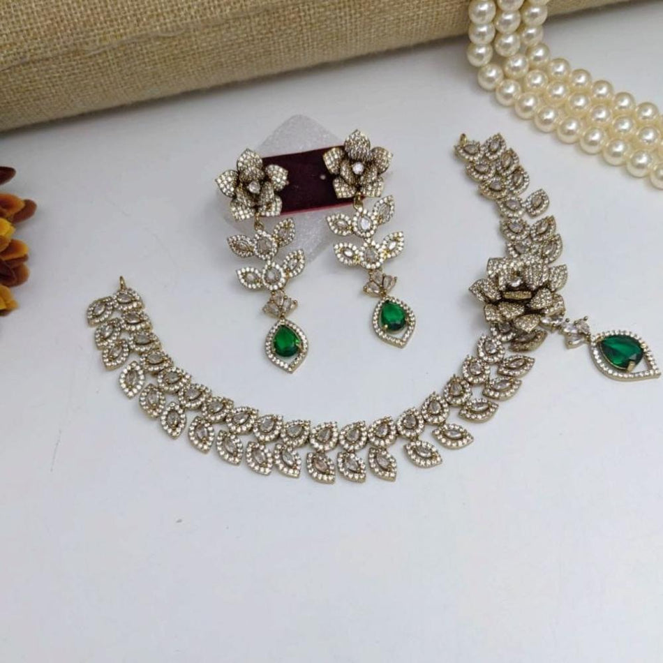 Graceful Blossom Necklace in White Gold Plated | Bridal Jewellery India