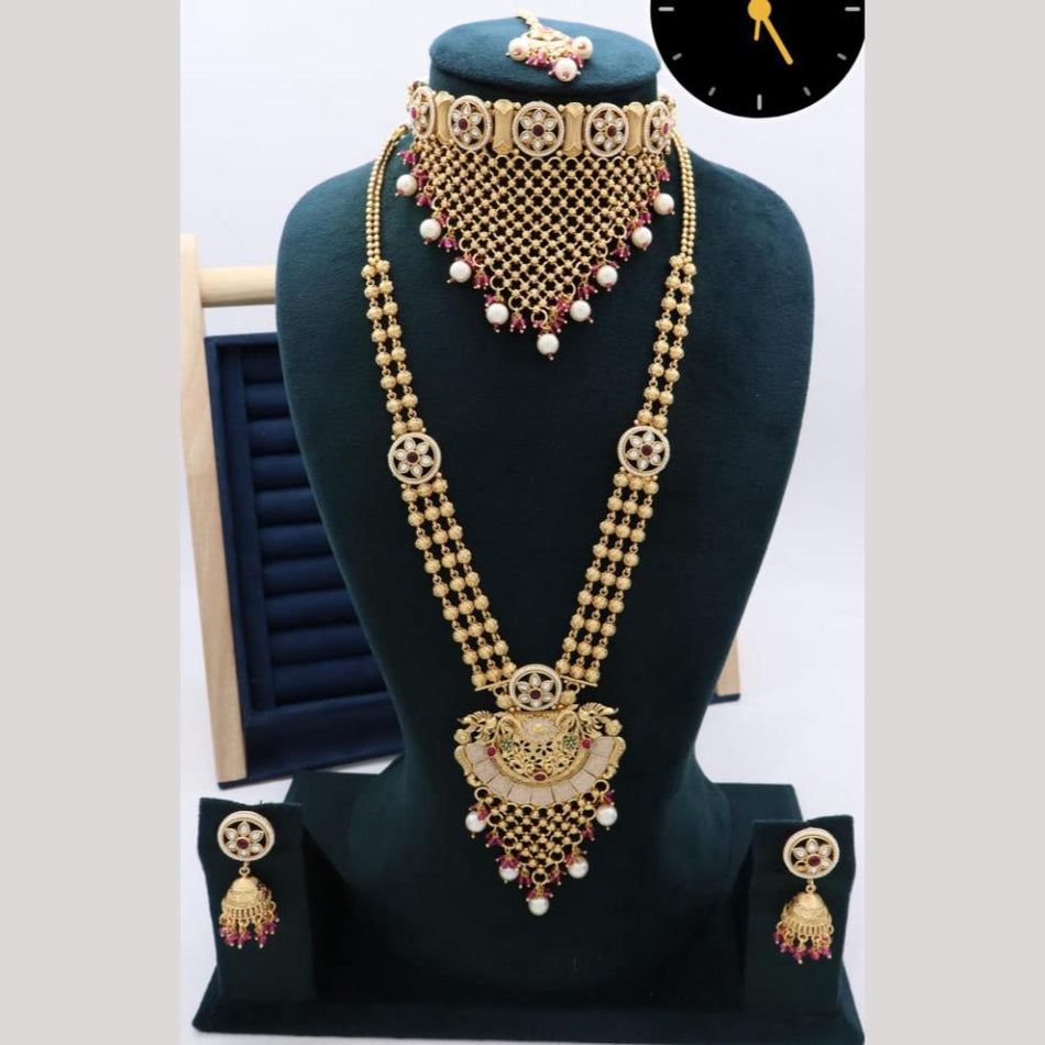 Meenakari Necklace in Gold Plated with Pearl | Bridal Jewellery India