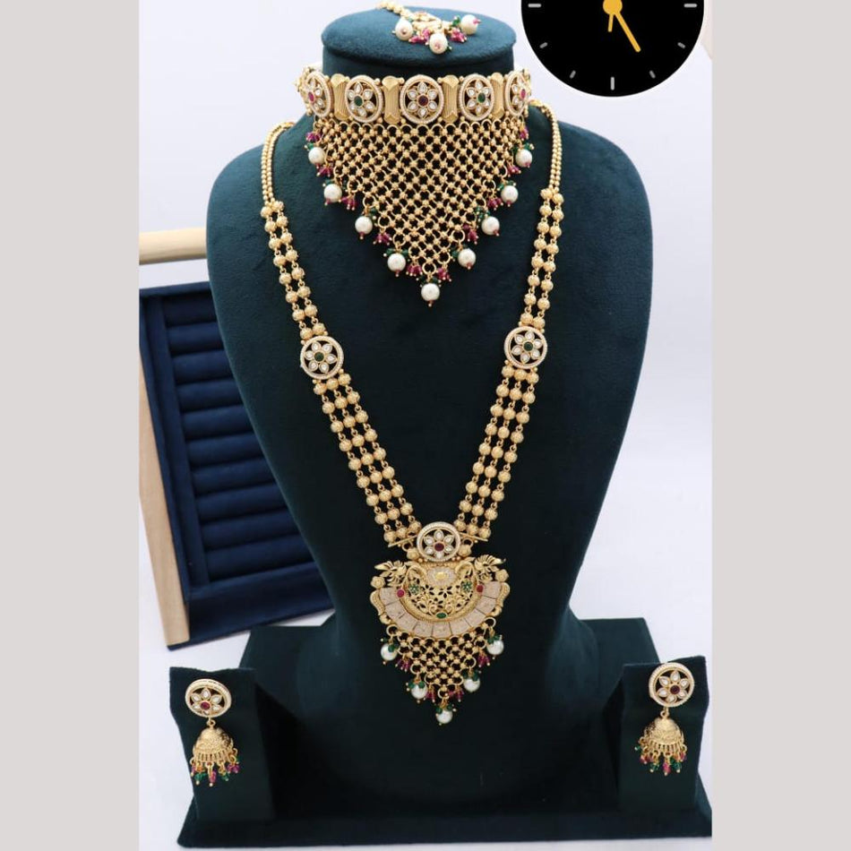Meenakari Necklace in Gold Plated with Pearl | Bridal Jewellery India