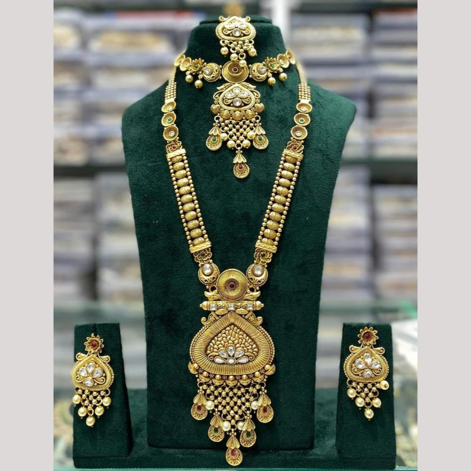 Meenakari Double Necklace in Gold Plated with Pearl | Bridal Jewellery India