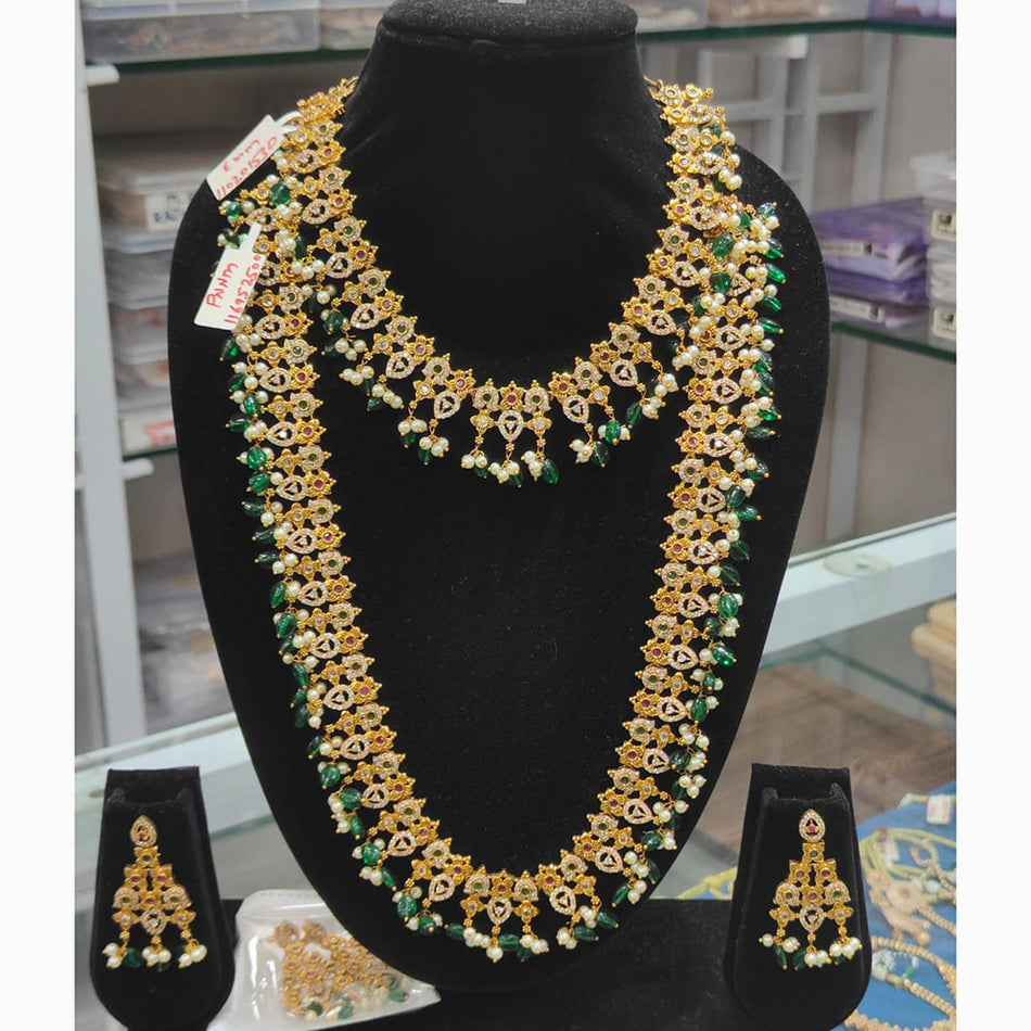 Pota Stone   Pearl Necklace in Gold Tone for Bridal Wear | Bridal Jewellery India