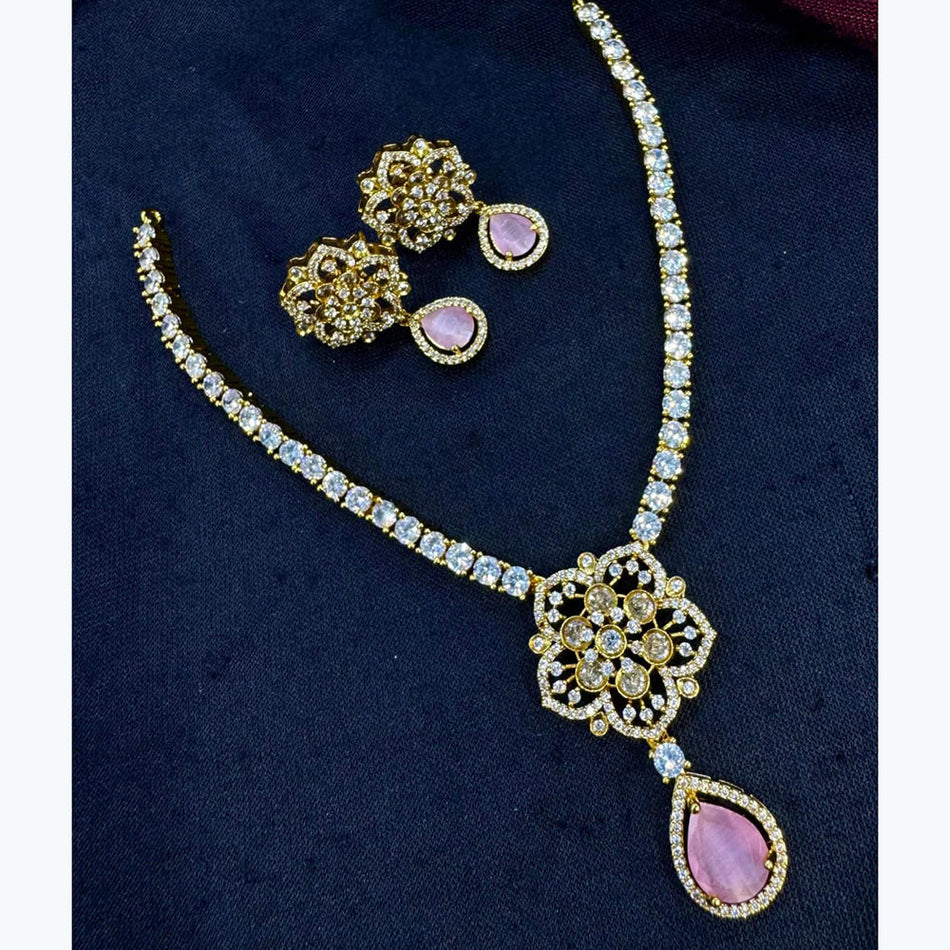 Gold Plated American Diamond Necklace Set | Bridal Jewellery India