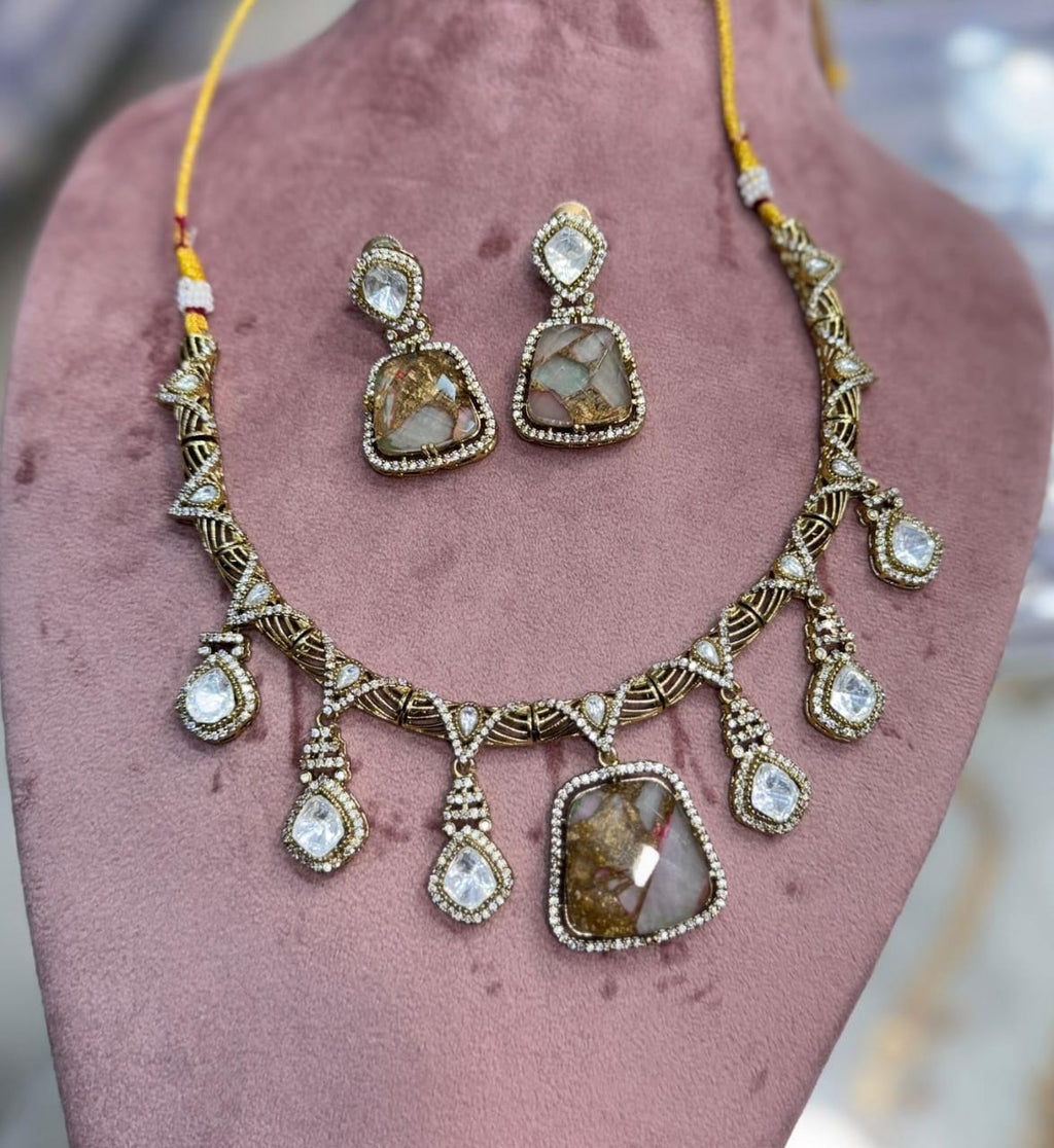 Kavita Art Gold Plated Druzy Crystal Necklace | Bridal Jewellery India