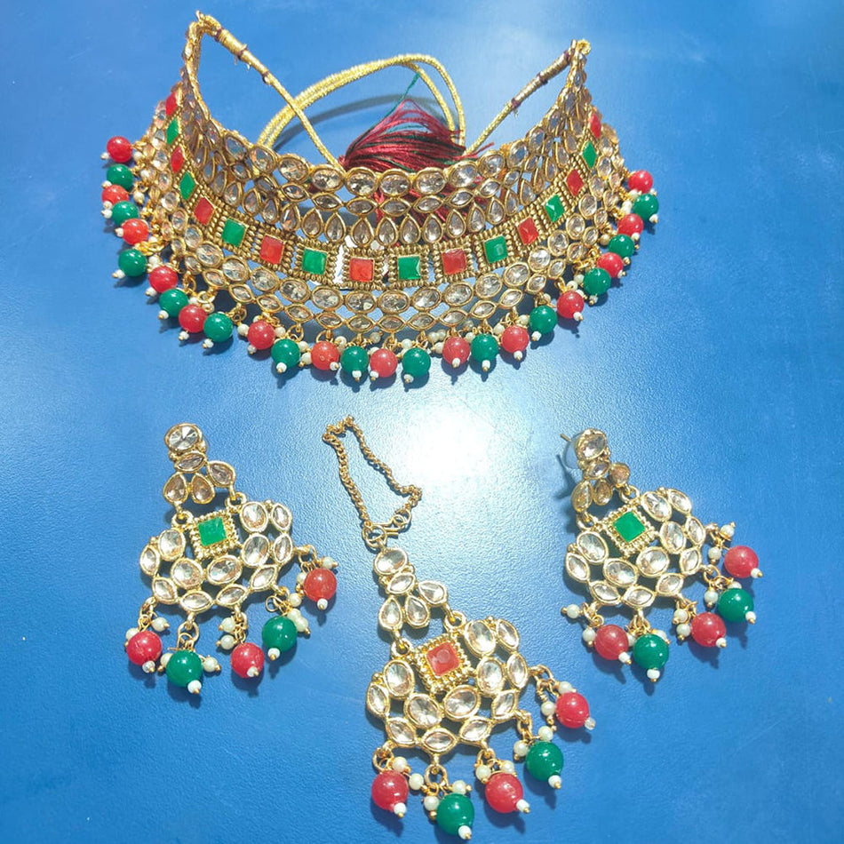 Pota Stone Choker Necklace in Gold Tone | Bridal Jewellery India
