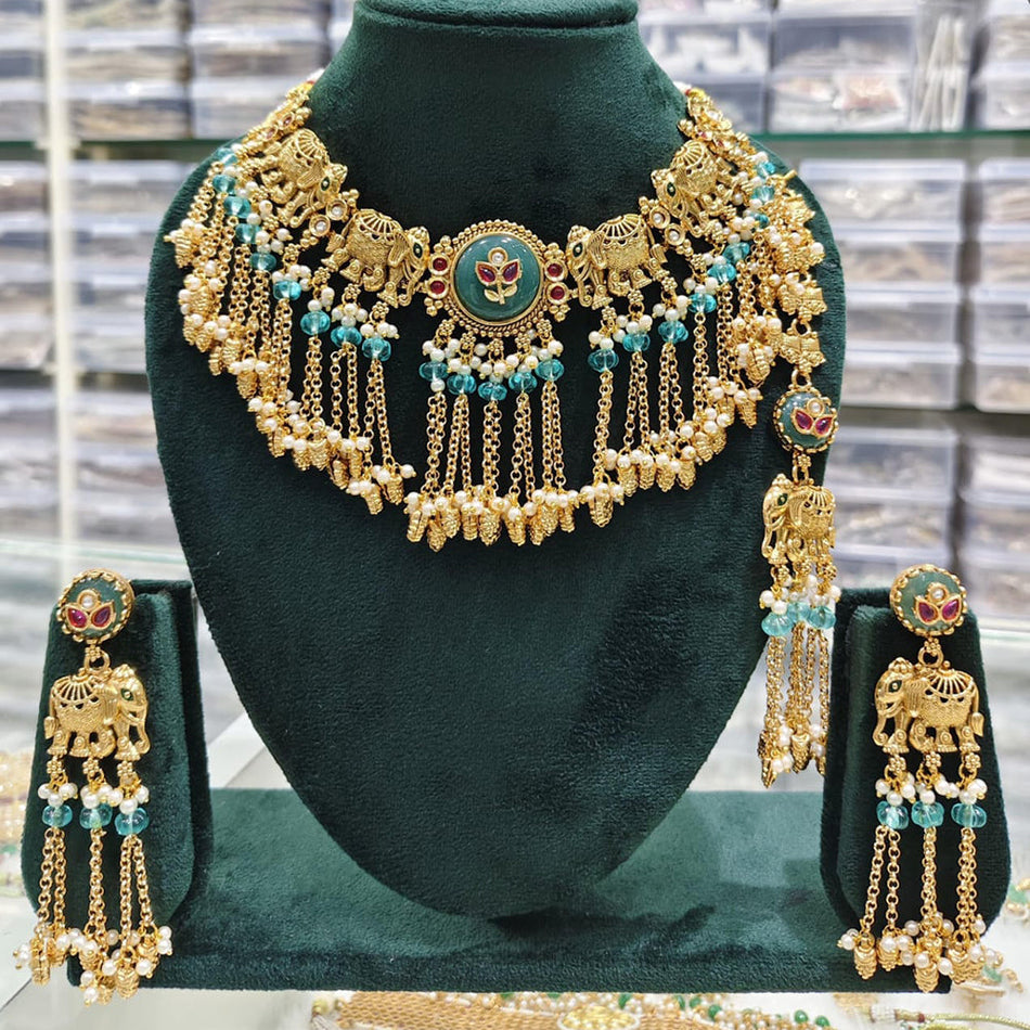 Pota Stone Necklace in Gold Tone | Bridal Jewellery India