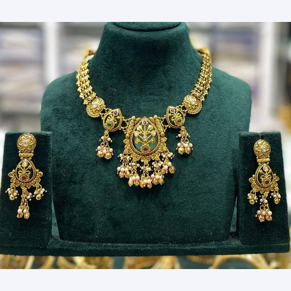 Kavita Art Elegant Shine Gold Tone Pota Stone Necklace Set | Bridal Jewellery India