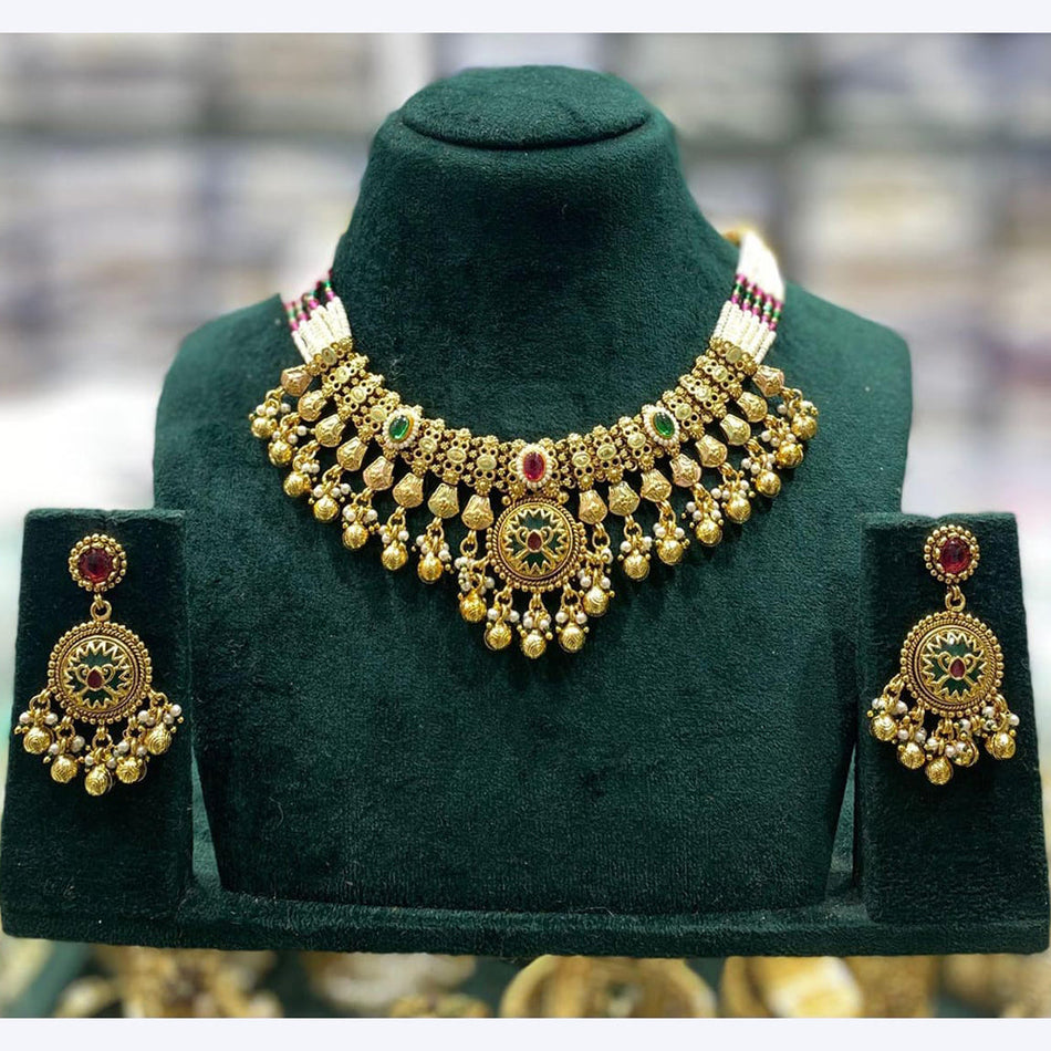 Pota Stone and Pearls Necklace in Gold Tone | Bridal Jewellery India