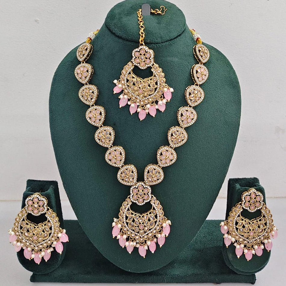 Crystal Stone Necklace in Oxidised Silver | Bridal Jewellery India