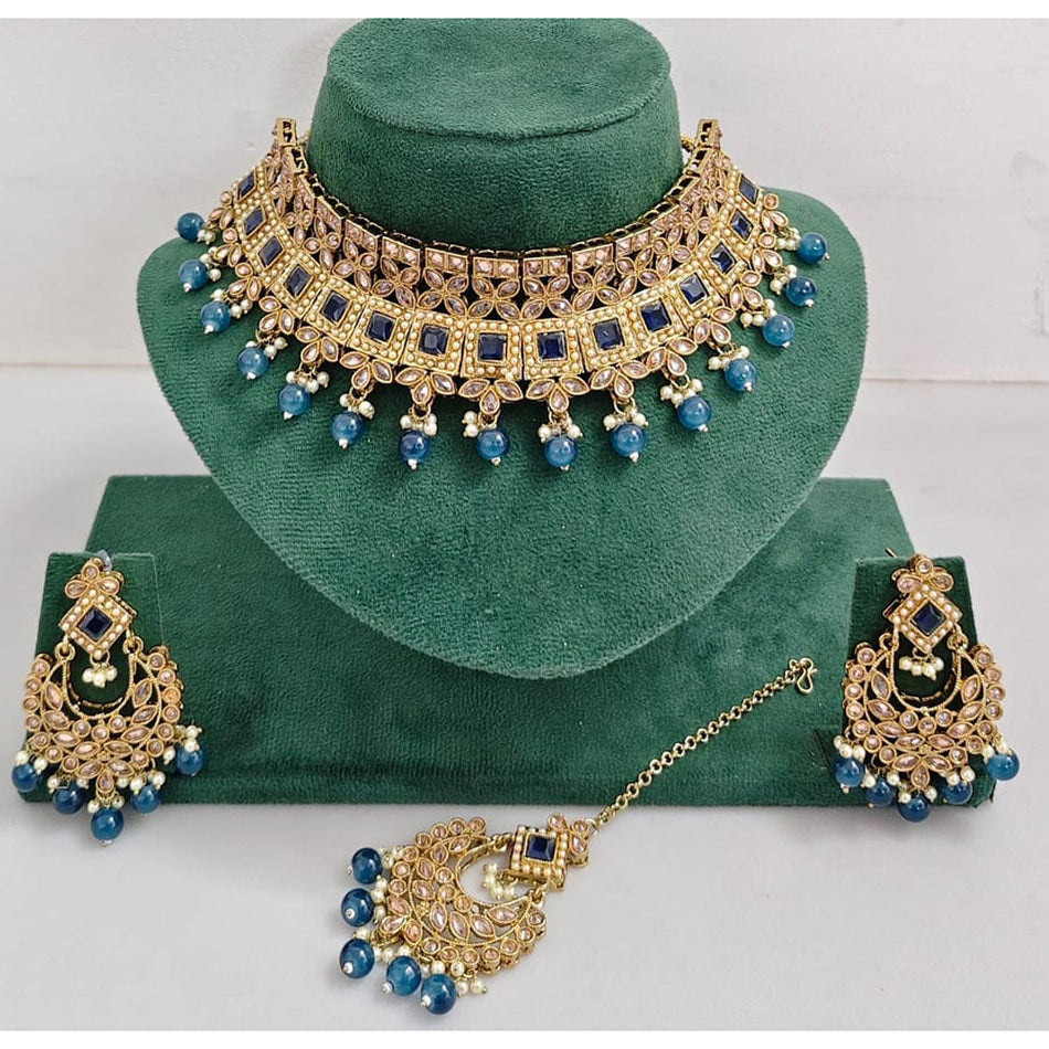 Kavita Art Crystal Bead Choker in Gold Plated | Bridal Jewellery India