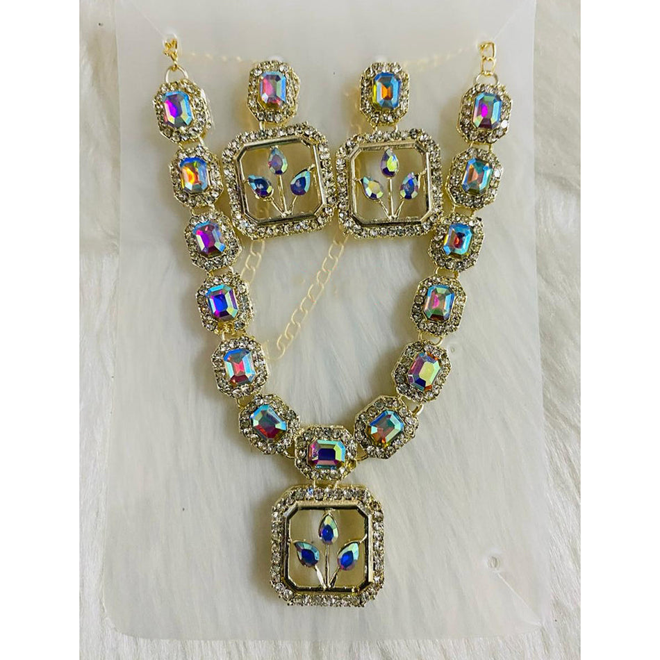 Crystal Necklace Set in Premium Gold Plated | Bridal Jewellery India