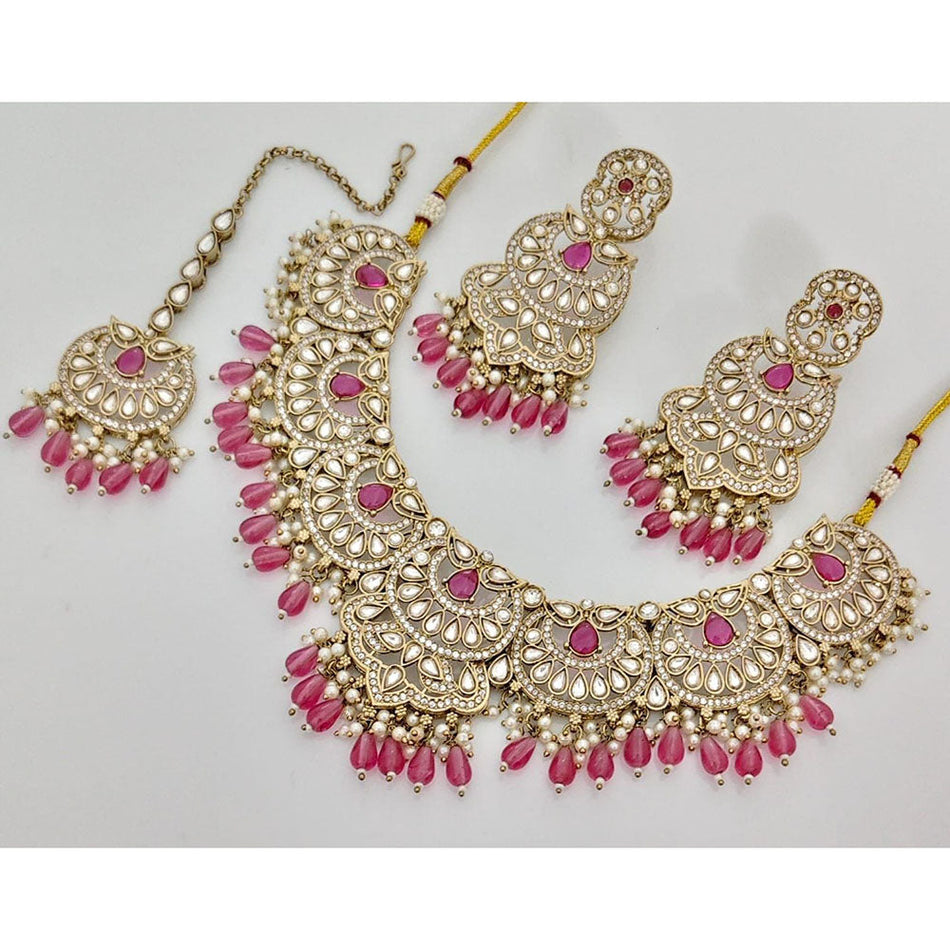 Pota Stone Pearl Necklace in Gold Tone | Bridal Jewellery India