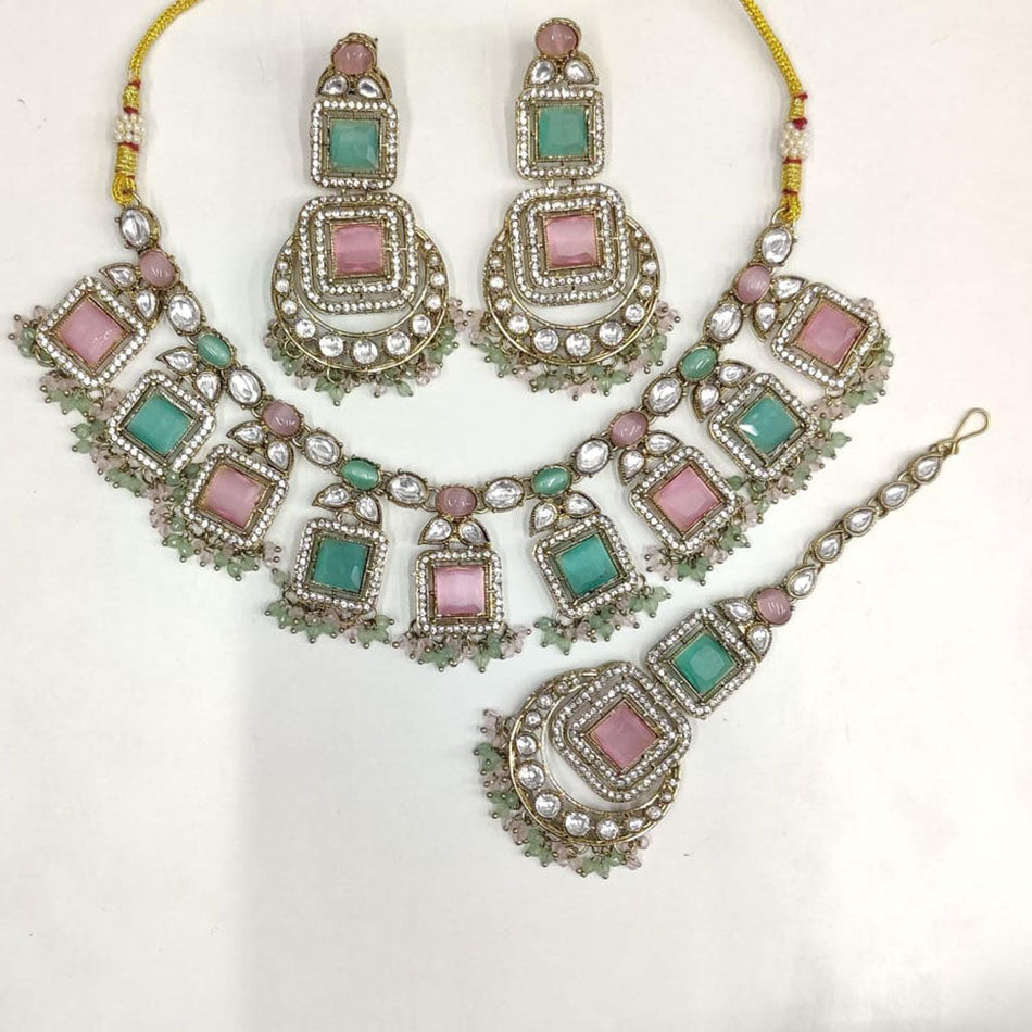 Elegant Pota Stone Necklace in Gold Tone | Bridal Jewellery India