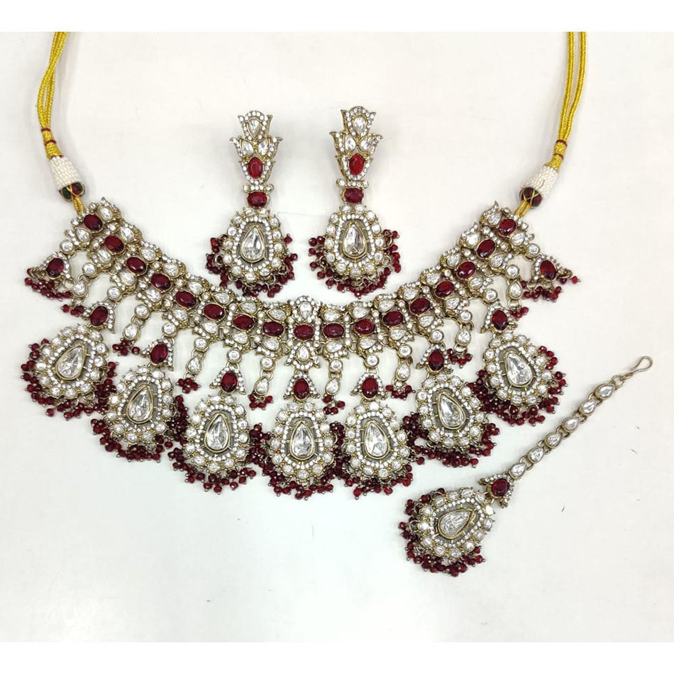 Pota Stone Pearl Necklace in Gold Tone | Bridal Jewellery India