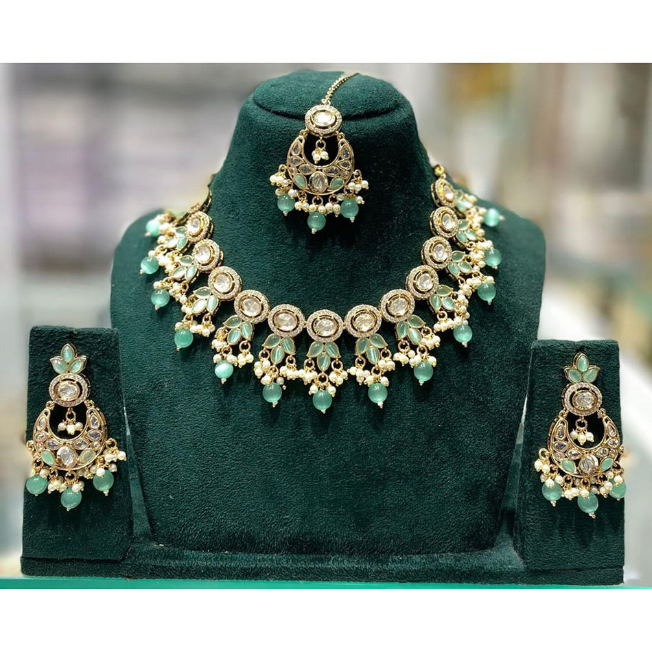Pota Stone Pearl Necklace in Gold Tone | Bridal Jewellery India