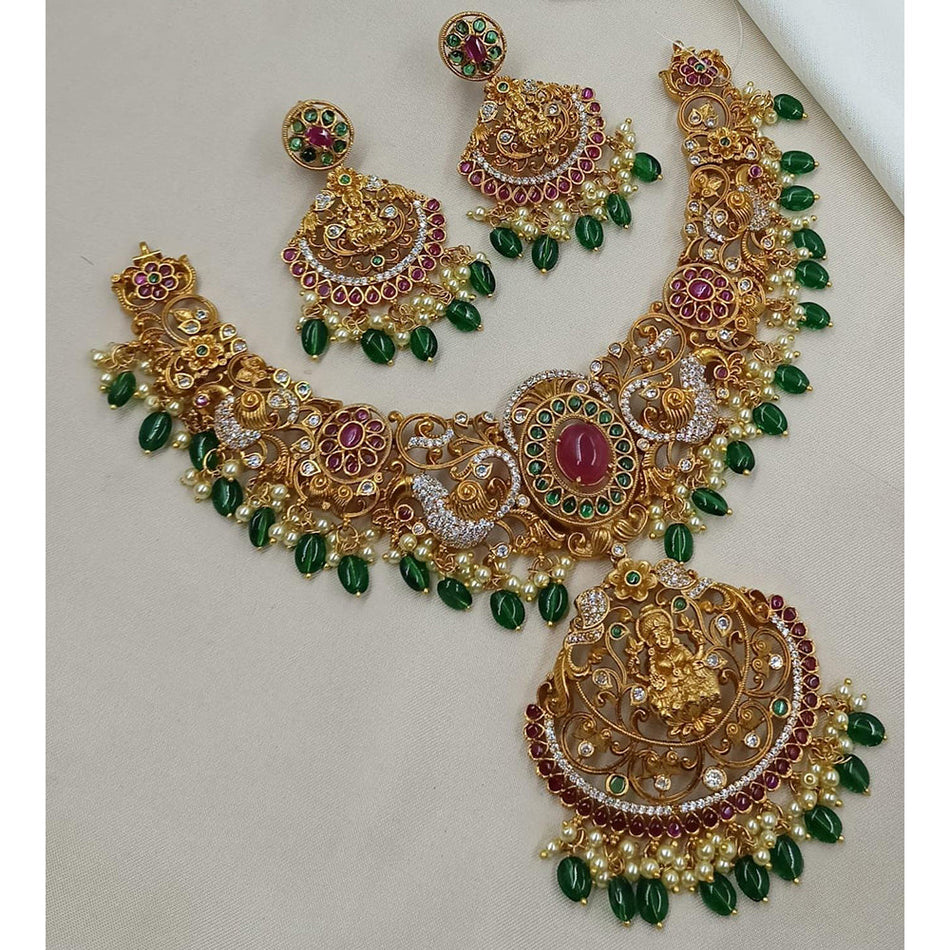 Rose Gold Plated Pota Necklace with Austrian Stones | Bridal Jewellery India