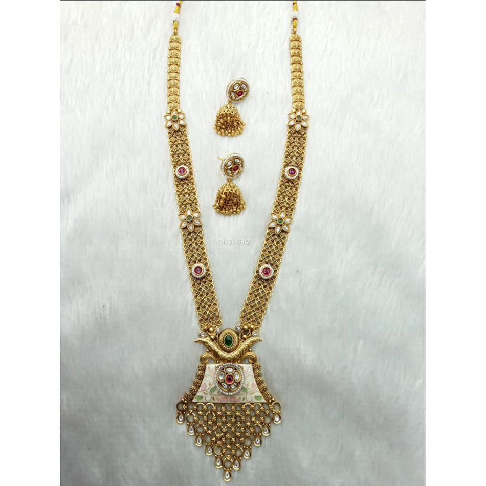 Meenakari Long Necklace in Sterling Silver | Bridal Jewellery India