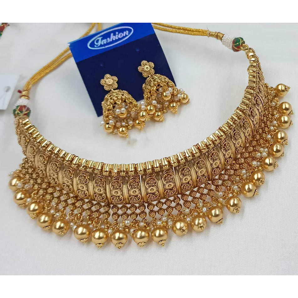 Kavita Art Classic  Gold Plated Beads Choker Necklace | Bridal Jewellery India