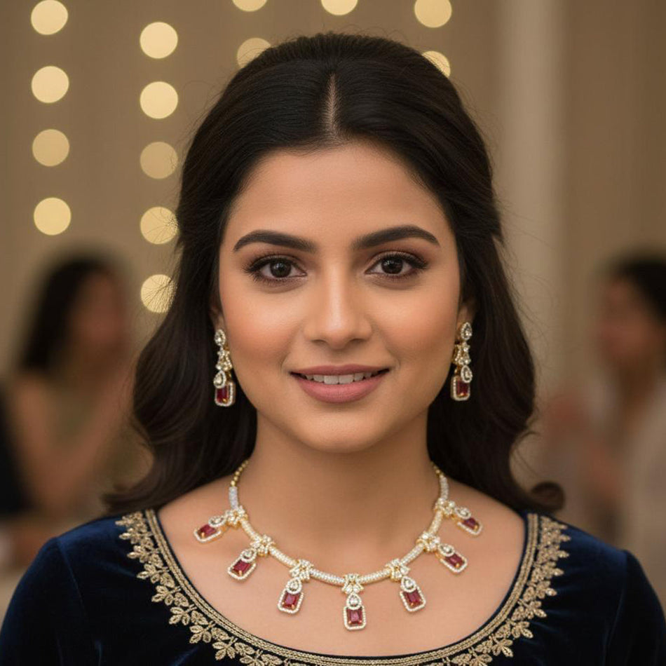 Crystal Necklace Set in Austrian Stone for Evening Wear | Bridal Jewellery India
