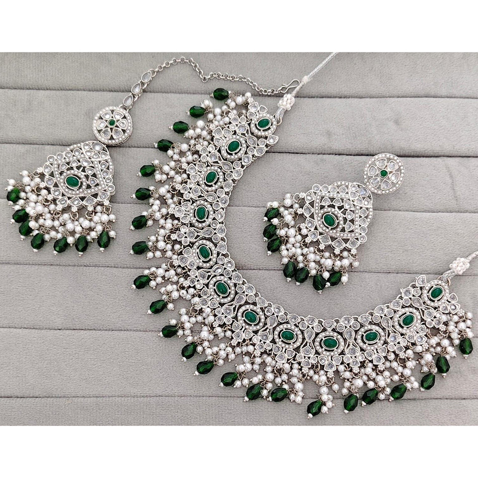 Crystal Stone Necklace in Oxidised Silver for Kavita Art | Bridal Jewellery India