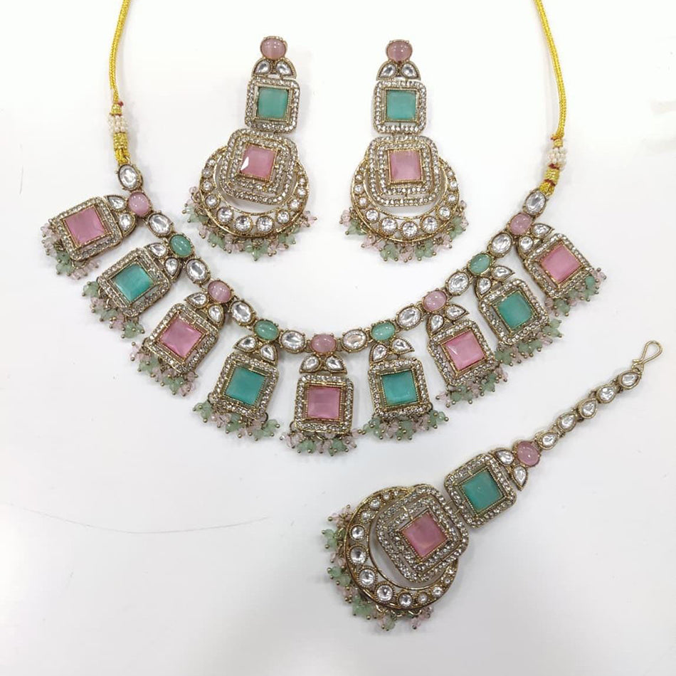 Kavita Art Crystal Pearl Necklace in Gold Tone | Bridal Jewellery India