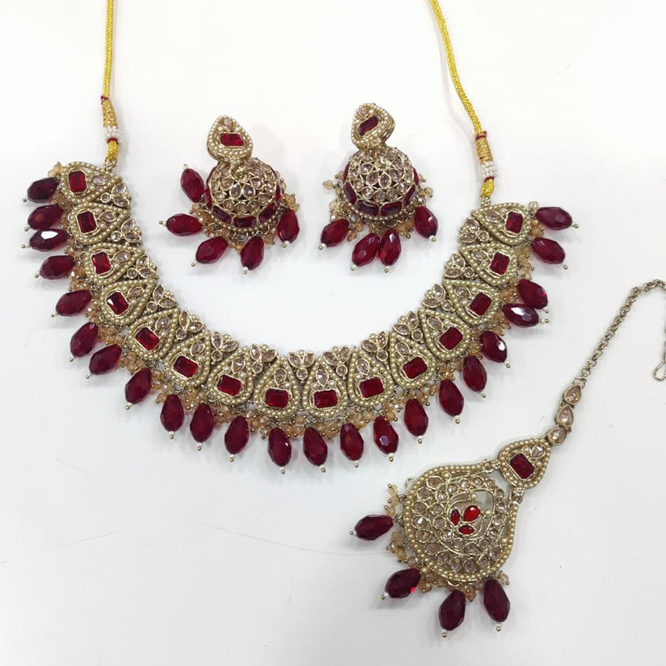 Crystal Stone Necklace in Silver | Bridal Jewellery India