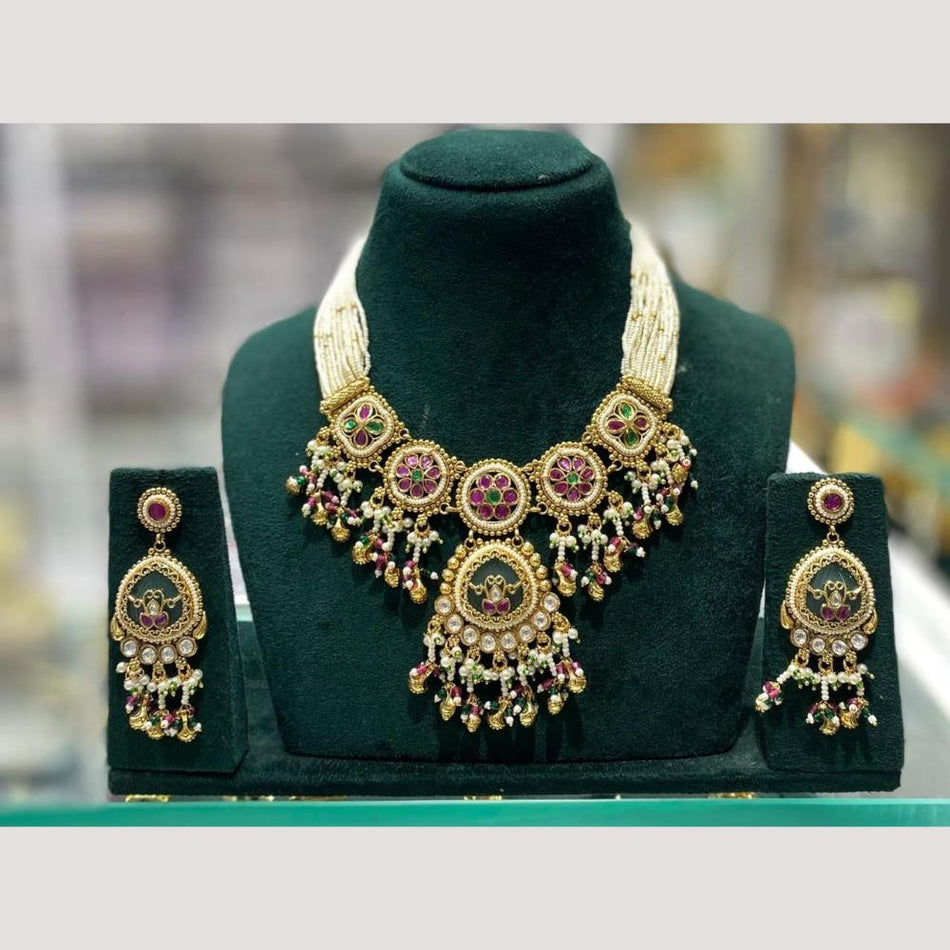 Pendant in Rose Gold Plated with Stone and Pearl | Bridal Jewellery India