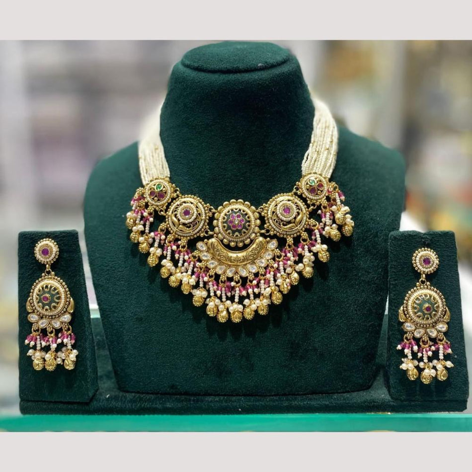 Pota Stone Necklace in Rose Gold Plated | Bridal Jewellery India