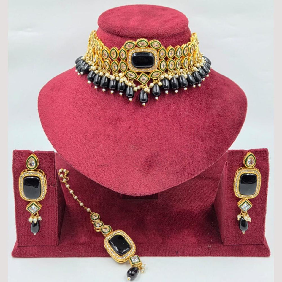 Crystal Stone Choker in Oxidised Silver | Bridal Jewellery India