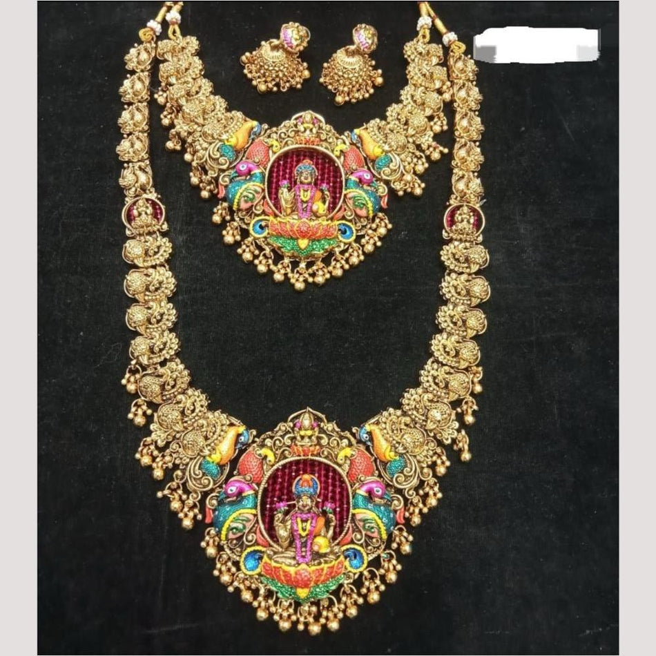 Kota Art Heritage Rose Gold Plated Pearl   Stone Temple Necklace | Bridal Jewellery India