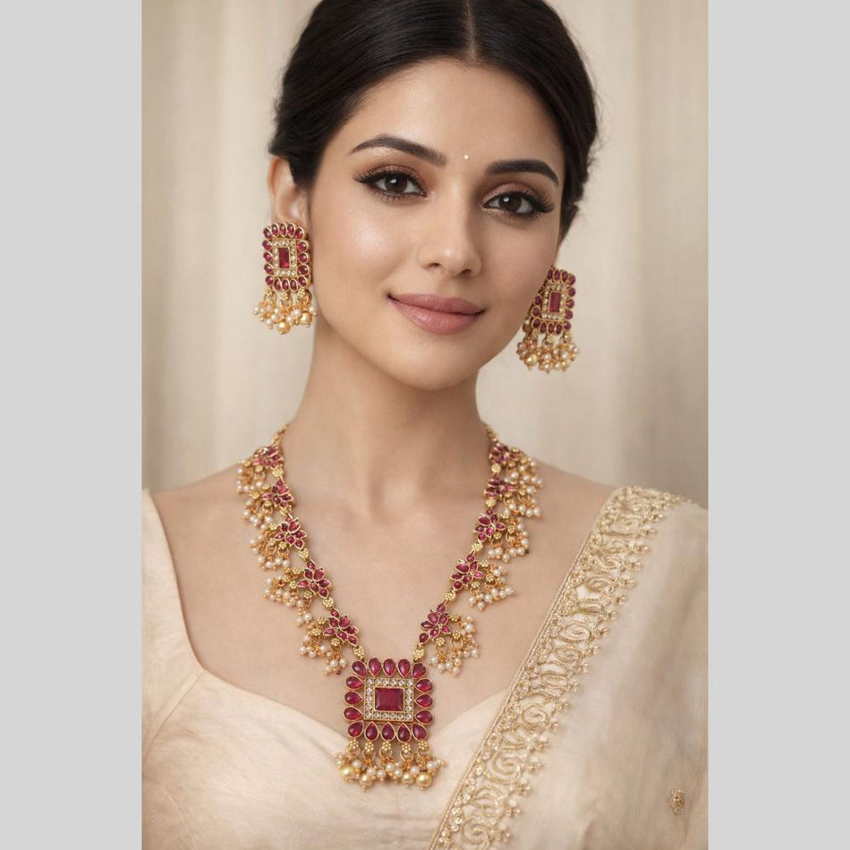 Kavita Art Classic Rose Gold Plated Pota Necklace | Bridal Jewellery India