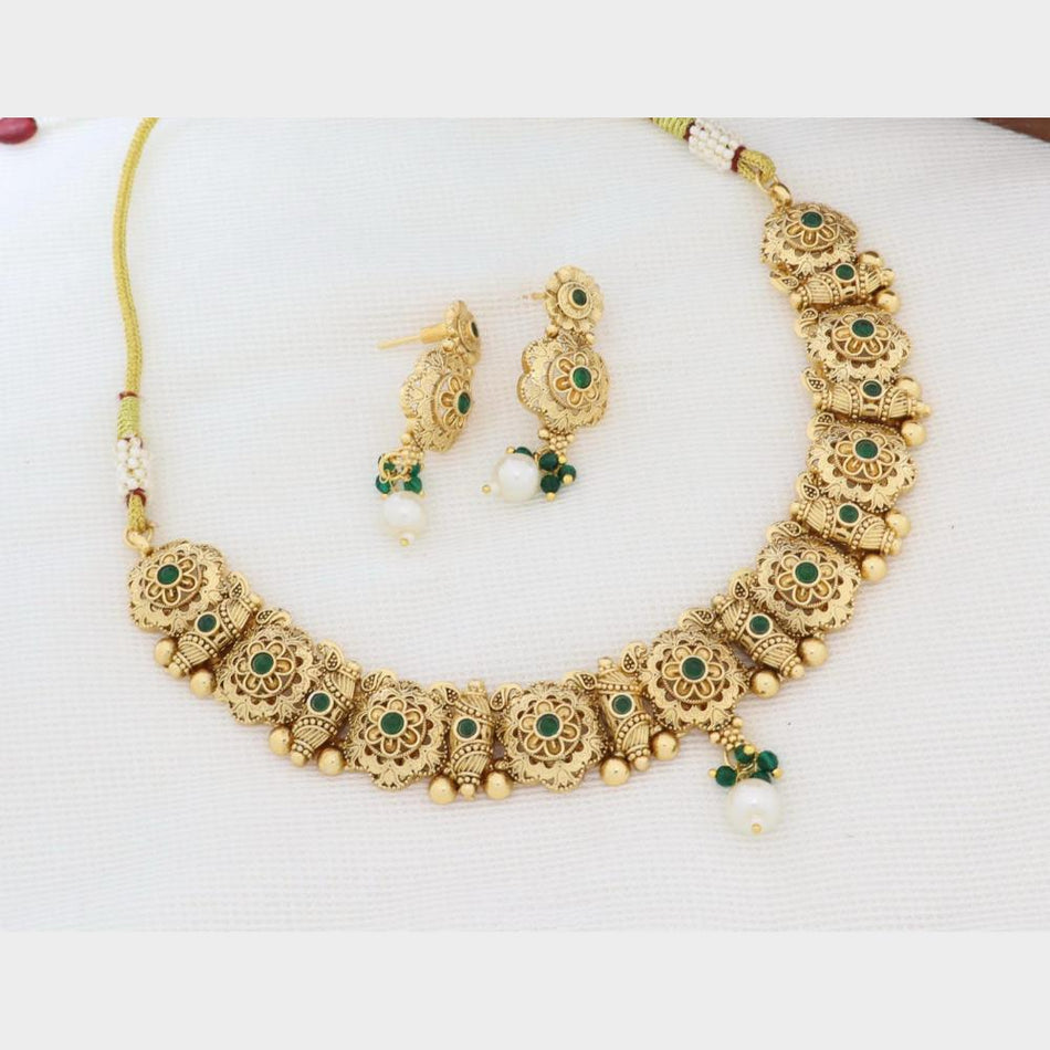Pota Stone Pearl Necklace in Gold Tone | Bridal Jewellery India