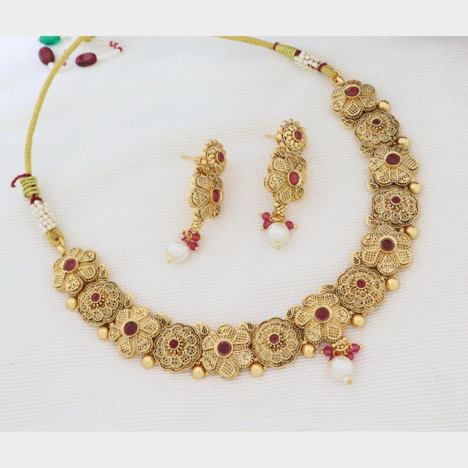 Kavita Art Elegant Pearl Necklace in Gold Tone | Bridal Jewellery India