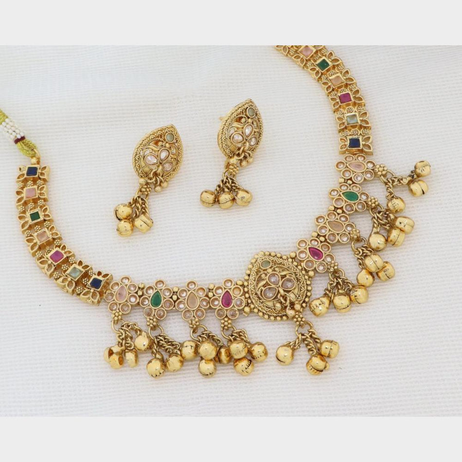 Crystal Pearl Necklace in Gold Tone | Bridal Jewellery India