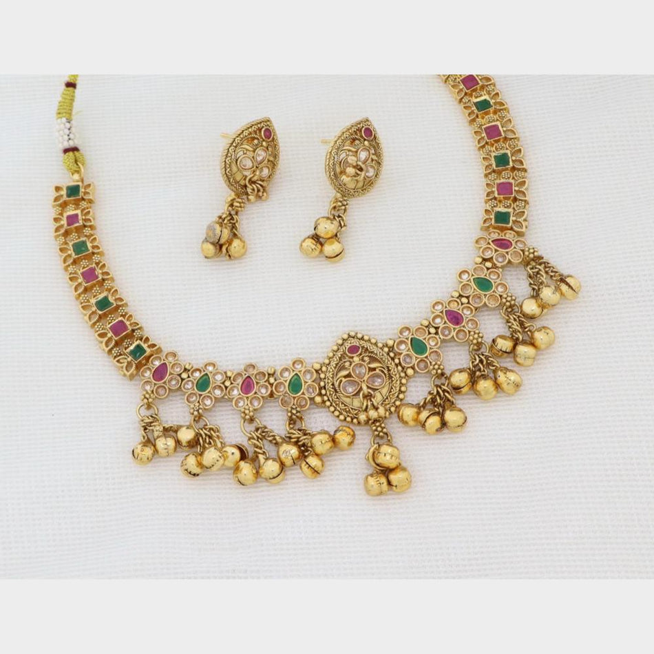 Elegant Crystal Pearl Necklace in Gold Tone | Bridal Jewellery India