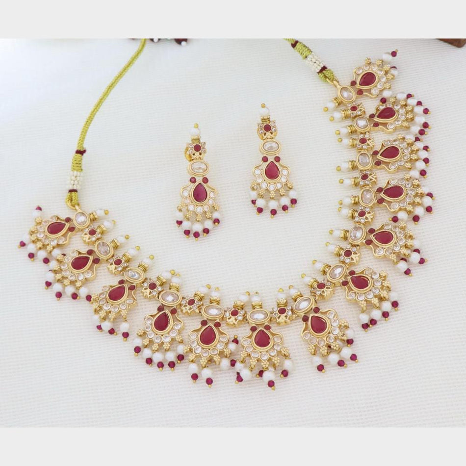 Crystal Pearl Necklace in Gold Plated Silver | Bridal Jewellery India