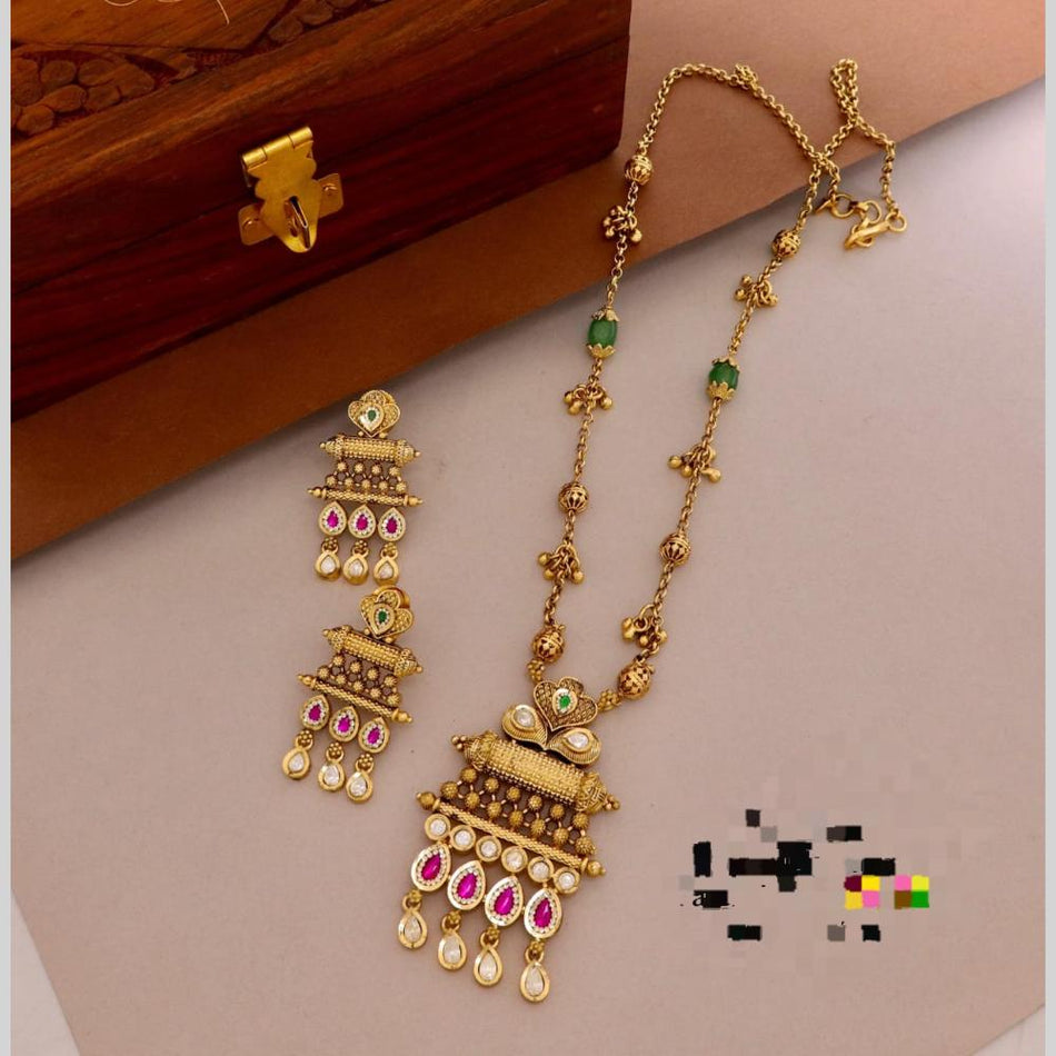 Pota Stone Necklace in Rose Gold Plated | Bridal Jewellery India