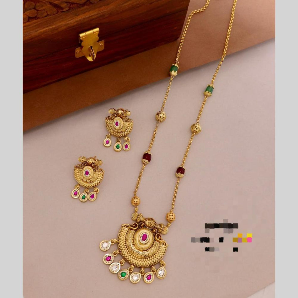 Rose Gold Plated Pota Stone Long Necklace | Bridal Jewellery India