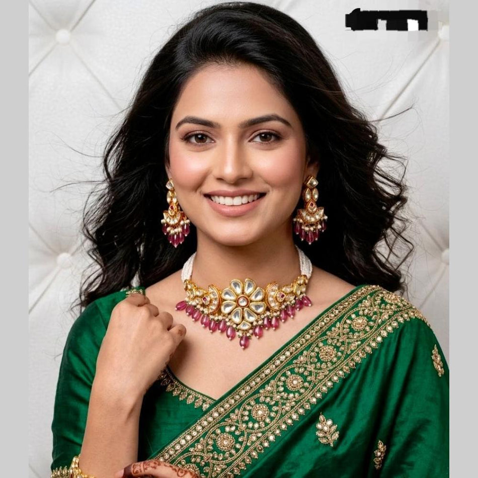 Pota Stone Pearl Choker in Gold Tone | Bridal Jewellery India