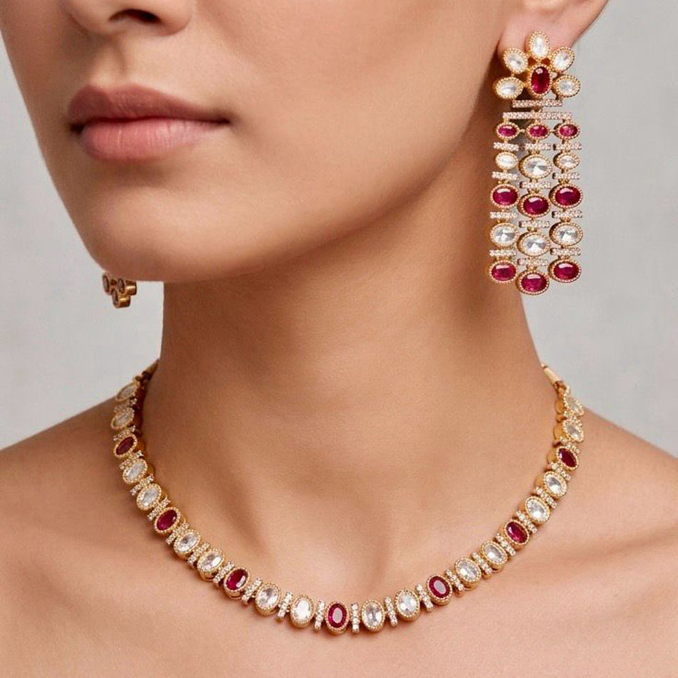 Pota Stone Necklace in Gold Tone | Bridal Jewellery India