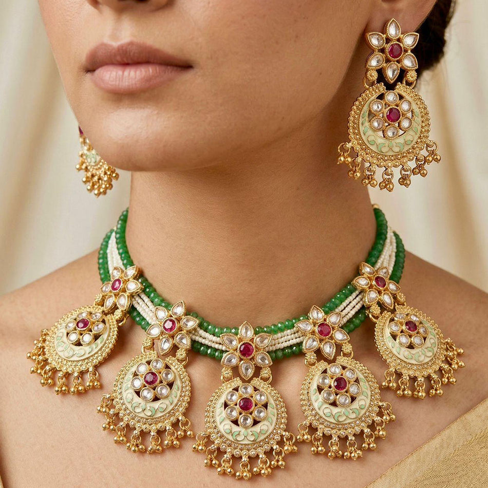 Meenakari Necklace in Silver | Bridal Jewellery India