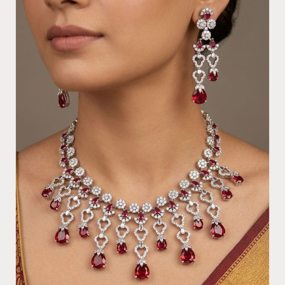 Graceful Diamond Necklace in 18K Gold Plated for Women | Bridal Jewellery India