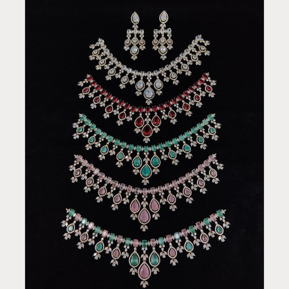 Graceful American Diamond Necklace in White Gold Plated for Women | Bridal Jewellery India