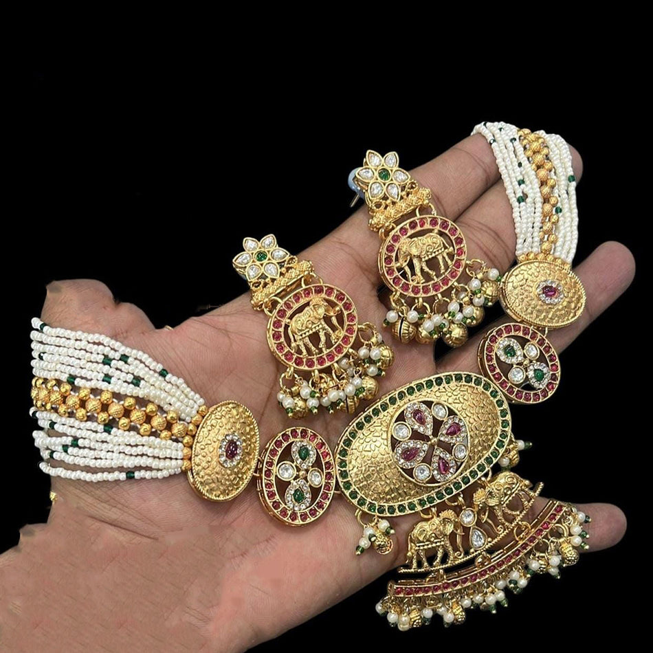 Kundan Choker Necklace in Gold Plated with Elephant Detail | Bridal Jewellery India