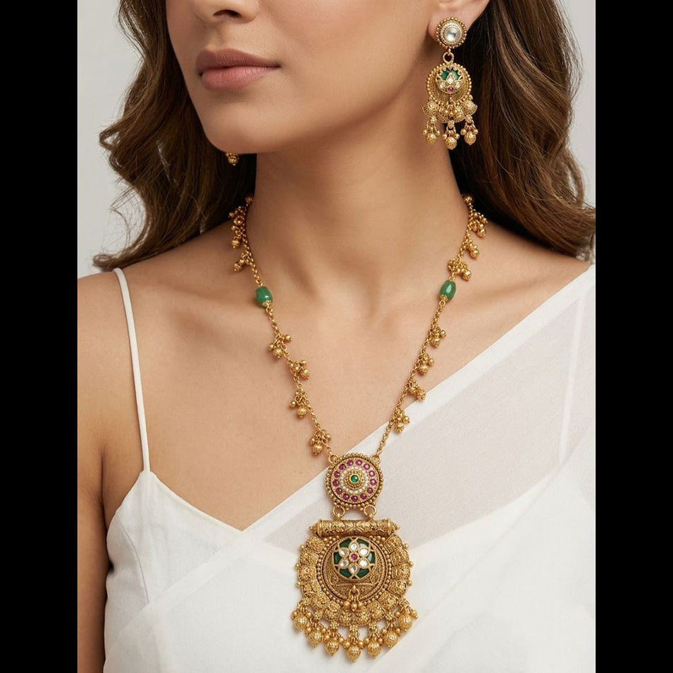 Kota Art Sterling Silver Long Chain Necklace | Bridal Jewellery India