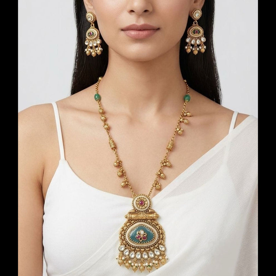 Kota Art Sterling Silver Pashm Stone Necklace | Bridal Jewellery India