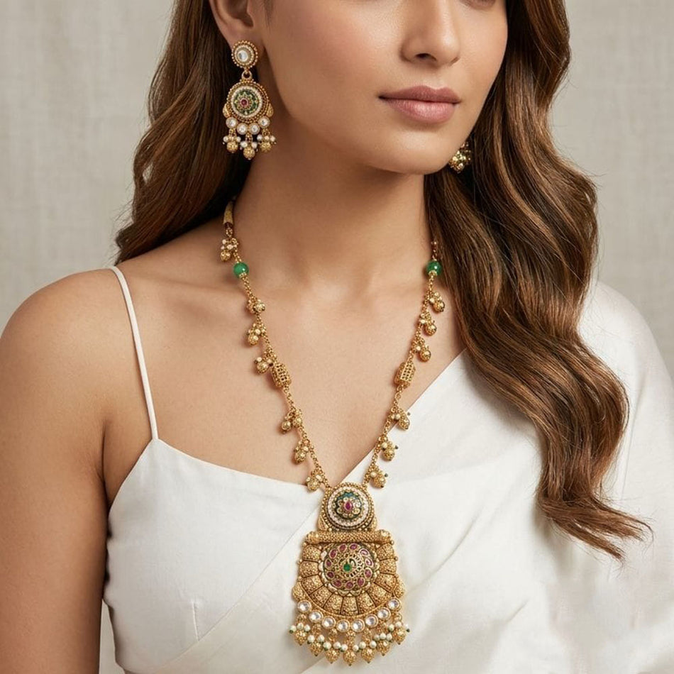 Elegant Pota Stone Necklace in Gold Tone | Bridal Jewellery India