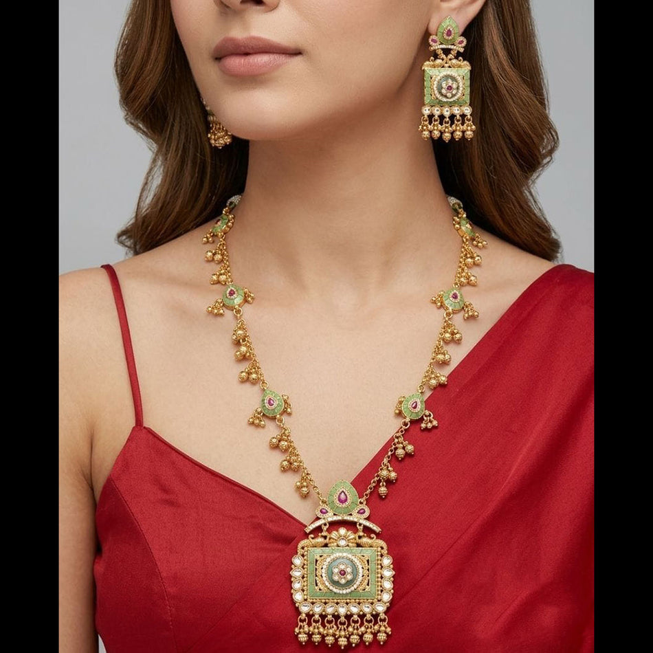 Pota Stone and Pearl Necklace in Gold Tone | Bridal Jewellery India