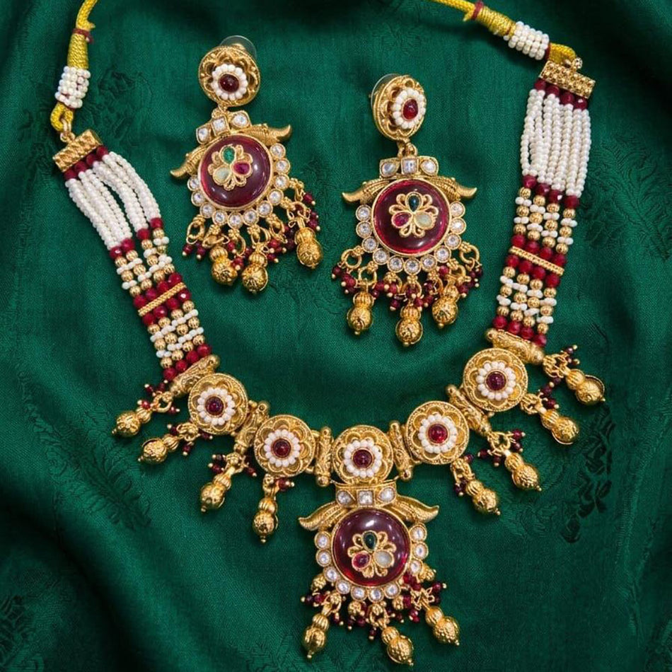 Kota Stone Necklace in  Gold Plated | Bridal Jewellery India