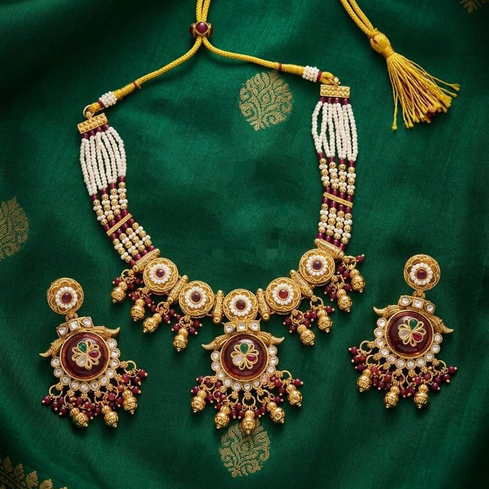 Kota Art Sterling Silver Poha Necklace Set | Bridal Jewellery India