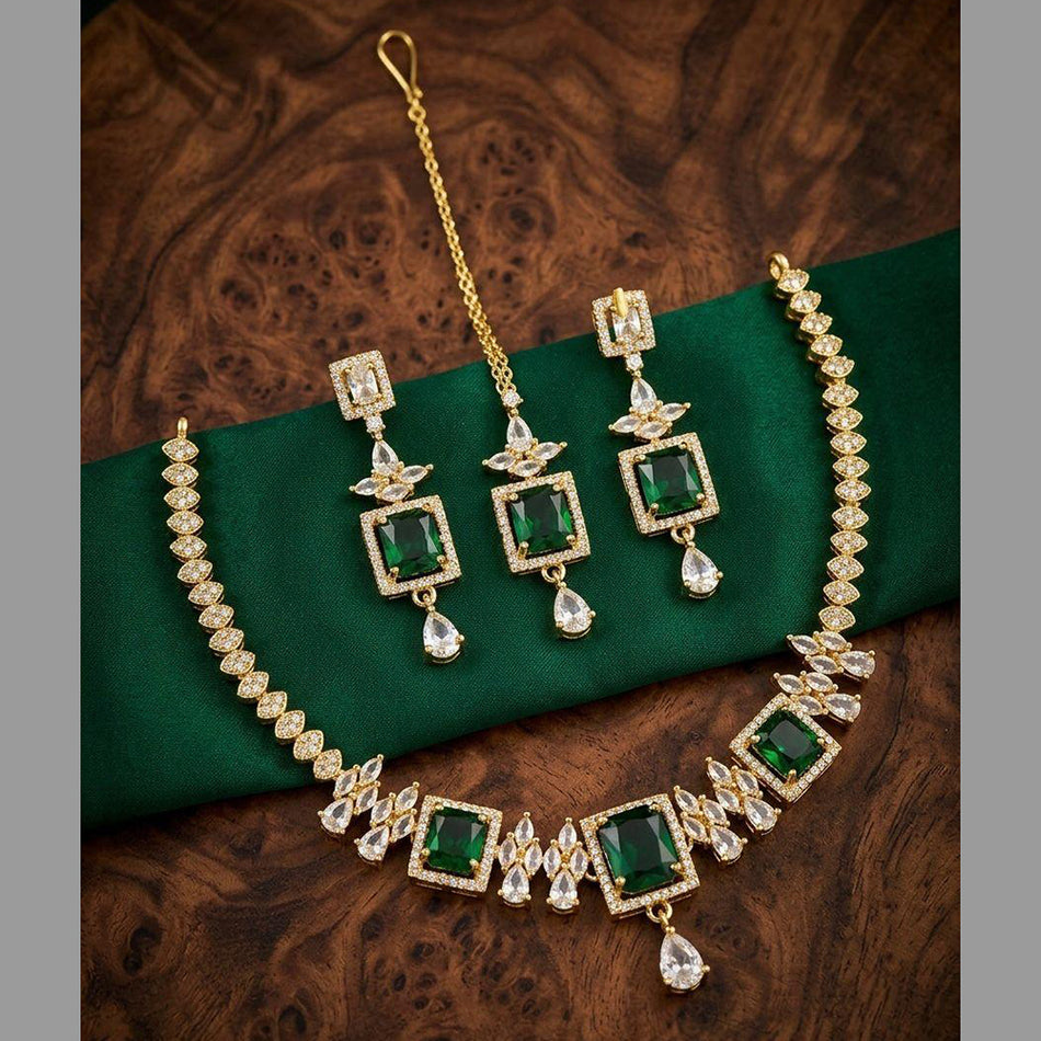 Graceful American Diamond Necklace in 18K Gold Plated | Bridal Jewellery India